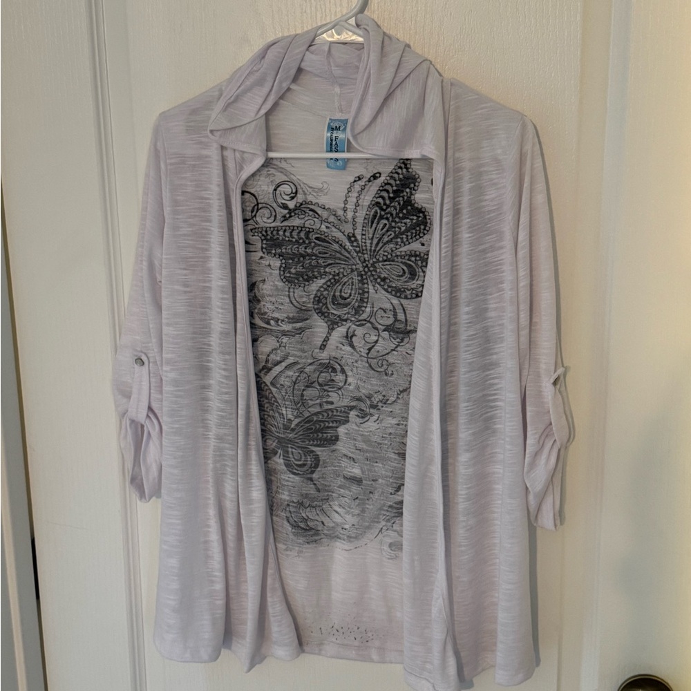 Elegant white Cardigan with Butterfly Design